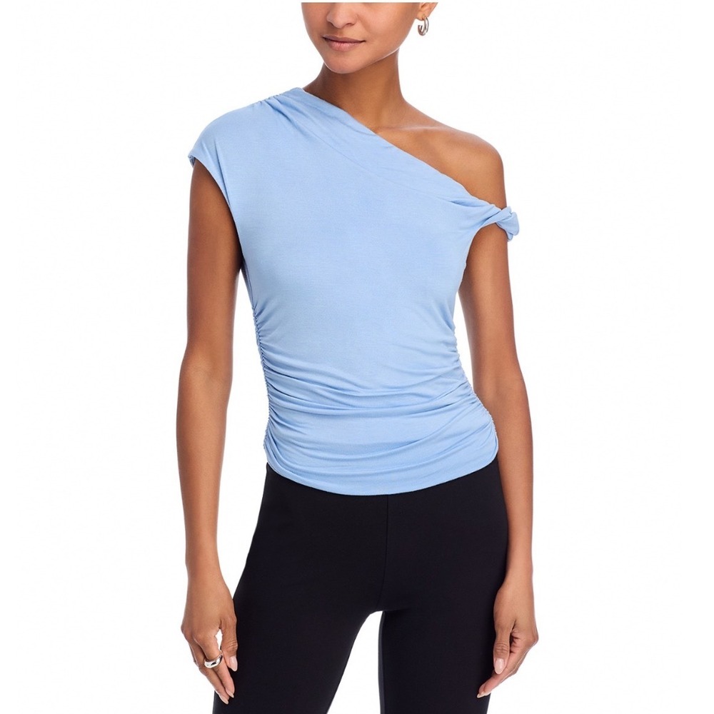 FORE Sky Blue One Shoulder Ruched Twist Top TD6085BL XS NEW